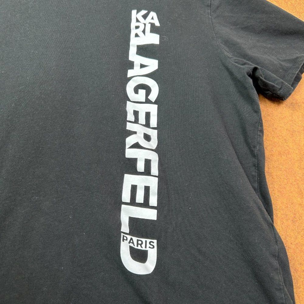 KARL LAGERFELD Tshirt Vertical Logo Cotton Graphic Men's XL Black - Picture 2 of 7